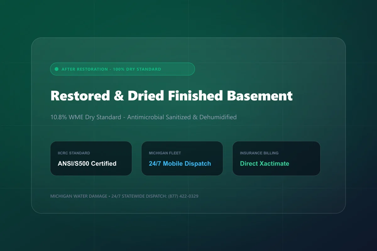 Fully restored property after structural drying in Finished Basement Storm Flood & Sump Failure